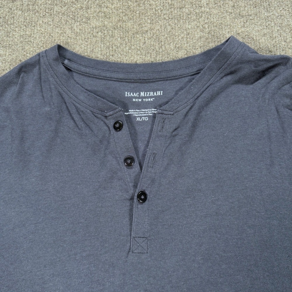 Isaac Mizrahi New York Mens XL Gray Henley Short Sleeve T-Shirt Charcoal #4147
